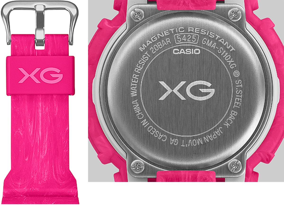 G-SHOCK GMA-S110XG 游环与背盖上均饰有 XG 徽标。